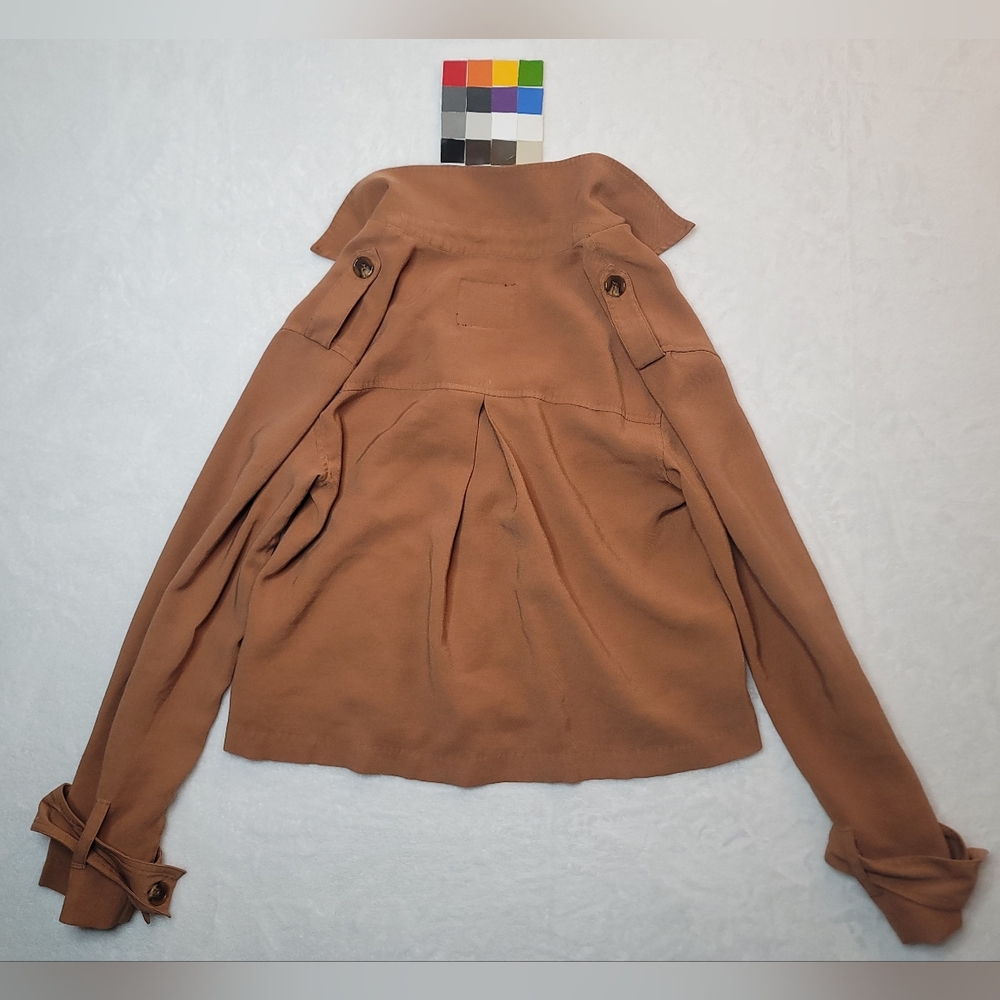 Anthropologie X Sanctuary Cropped Trench Coat Sz XXS Tan Slant Pockets Buttons - Picture 2 of 16